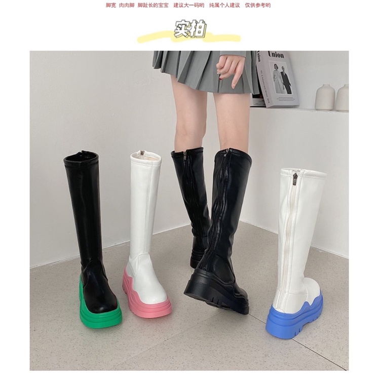Giày Bốt Nữ Boot Đùi Boots Ulzzang Cổ Cao Có Khoá Sau Đế Màu Sắc Hồng Xanh Lá Da Trời - M1