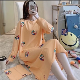 Đầm thun tay dài mặc nhà