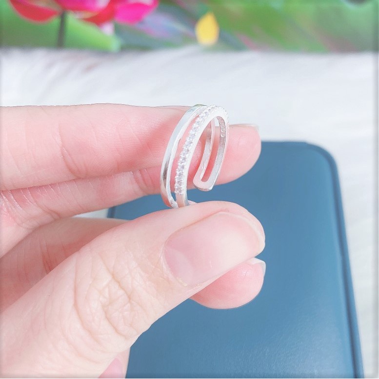 Nhẫn hở 2 hàng cá tính, nhẫn nữ chất liệu bạc ta sang trọng - Trang sức bạc Evasilver
