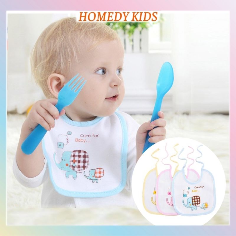 Yếm ăn dặm cho bé yếm vải chống thấm hình voi có dây buộc Y05 Homedy Kids