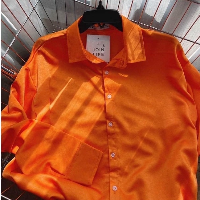 Áo sơ mi dài tay màu cam màu hot trend chất thô mềm vanmiushop
