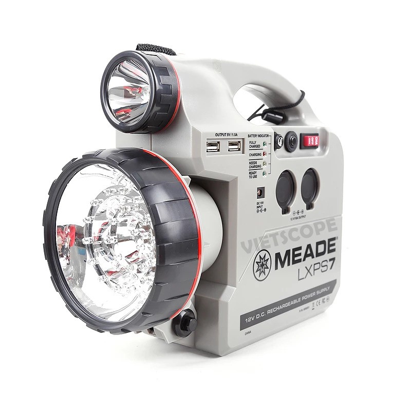 Đèn pin đa năng MEADE LXPS7 kèm nguồn 12V7A dành cho kính thiên văn Meade Celestron cổng USB, DC 12V, kích bình ô tô