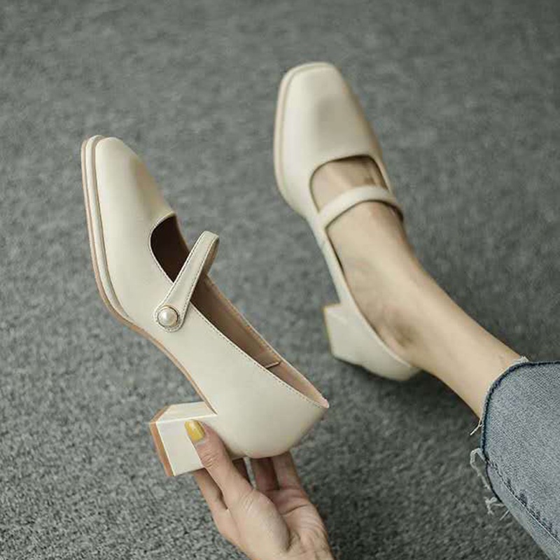 Giày gót vừa IELGY đính ngọc trai phong cách cổ tích thời trang cho nữ