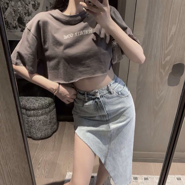 Sét áo crotop+ chân váy bò có bán rời