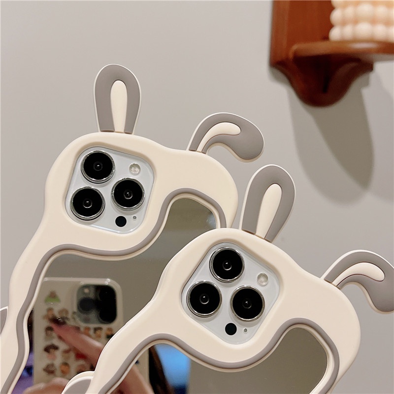 Ốp Điện Thoại silicone Dẻo Gắn Gương Trang Điểm Hình Tai Thỏ 3D Dễ Thương Cho iphone 13 12 11 Pro Max Xs XR X 8Plus 7Plus