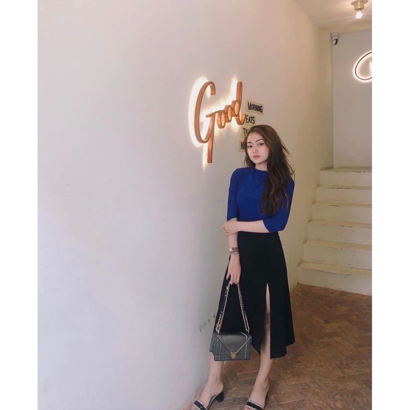 Chân Váy Midi Xẻ Tà Phong Cách Chuẩn Ulzzang | BigBuy360 - bigbuy360.vn