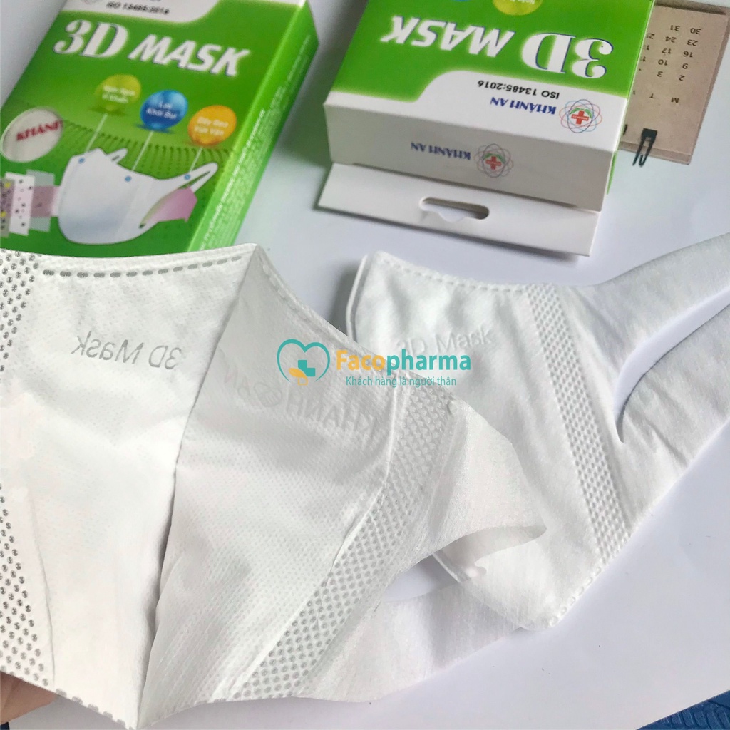 Combo 5 hộp khẩu trang 3D Mask 4 lớp ngăn ngừa vi khuẩn khói bụi hiệu quả Khánh An hộp 10 cái người lớn x5KA3DO trắng
