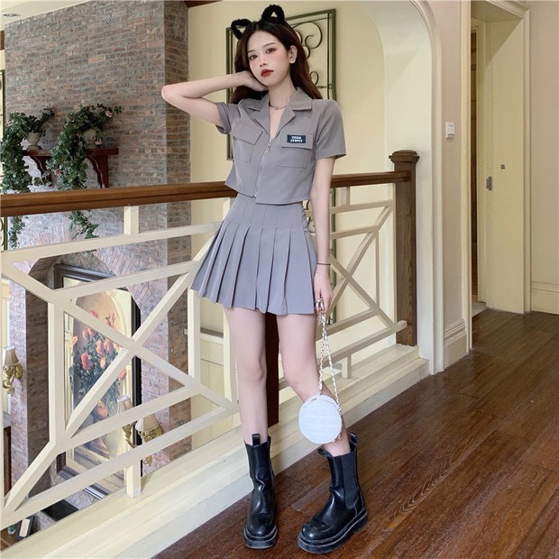 Set áo croptop kèm chân váy xếp ly HB thiết kế năng động thể thao S066 | BigBuy360 - bigbuy360.vn