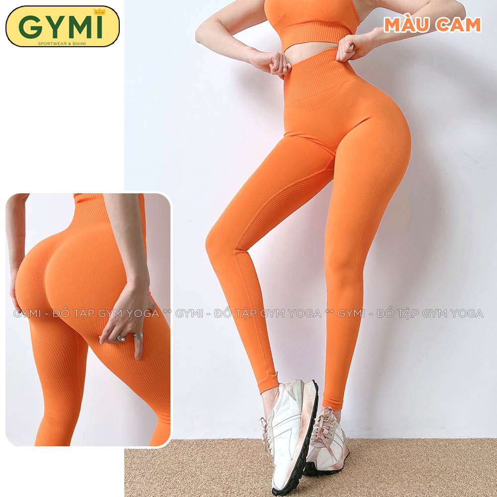 Quần tập gym yoga nữ chun mông GYMI QD50 dáng legging thể thao cạp cao chất dệt kim co giãn nâng mông eo thon