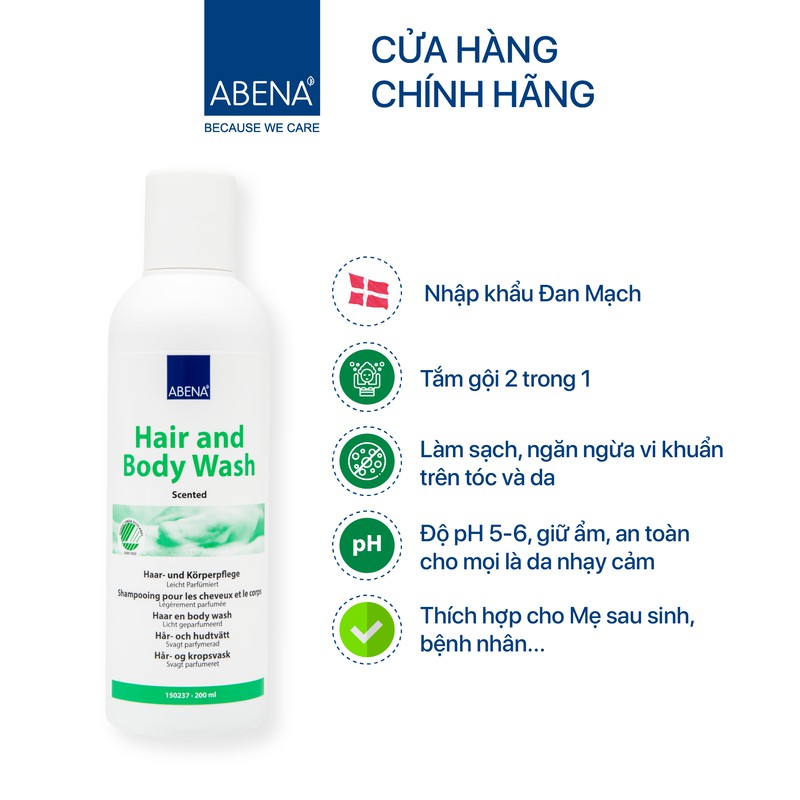 [Mã BMBAU50 giảm 50K đơn 150K] Dầu gội, tắm không dùng nước Abena - Nhập Khẩu Đan Mạch - Làm sạch dịu nhẹ