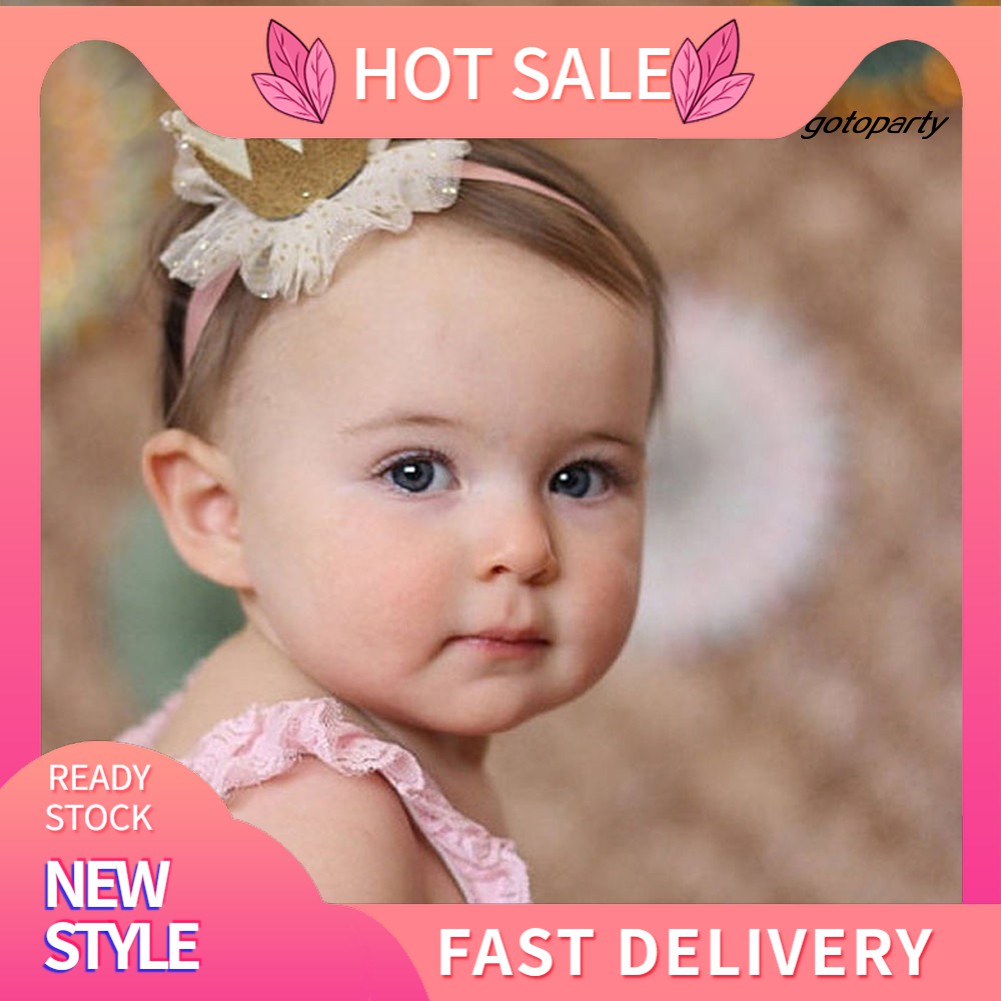 Băng Đô Cài Tóc Hình Vương Miện Phối Ren Dễ Thương Cho Bé Gái