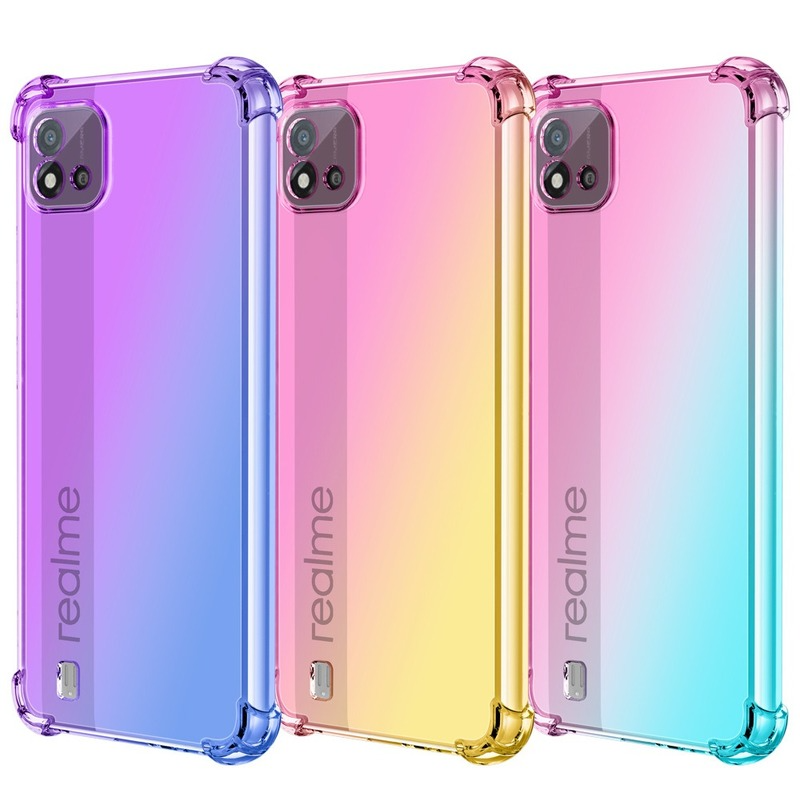 Case Realme C21 C20 C17 C15 C12 C11 C3 C2 Q2 Pro Q2Pro V15 V11 V5 GT Case Rainbow Gradient Transparent Phone Cover Soft TPU Casing