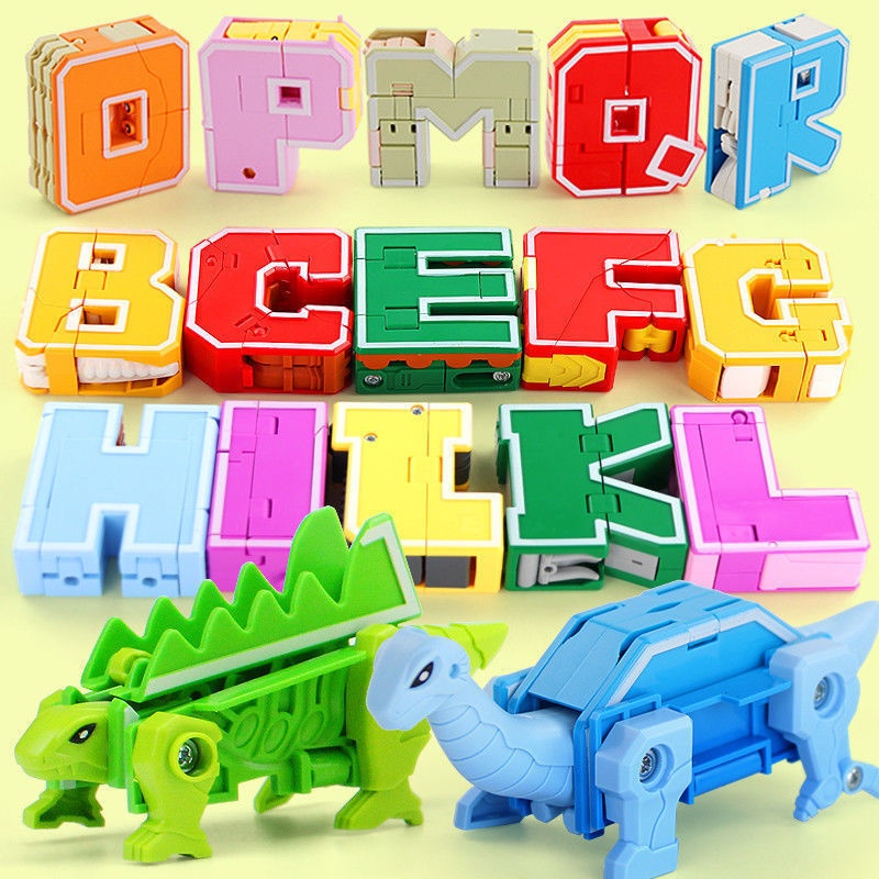 ▤☞△26 chữ cái, ký tự tiếng Anh, số, đồ chơi biến dạng, khủng long, động vật, rô bốt kết hợp, King Kong, trẻ em, bé trai,