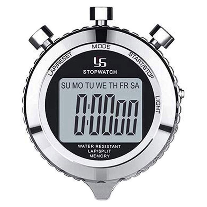 Đồng Hồ Bấm Giờ Kỹ Thuật Số 2 Lap Stopwatch Bằng Kim Loại Có Đèn Nền