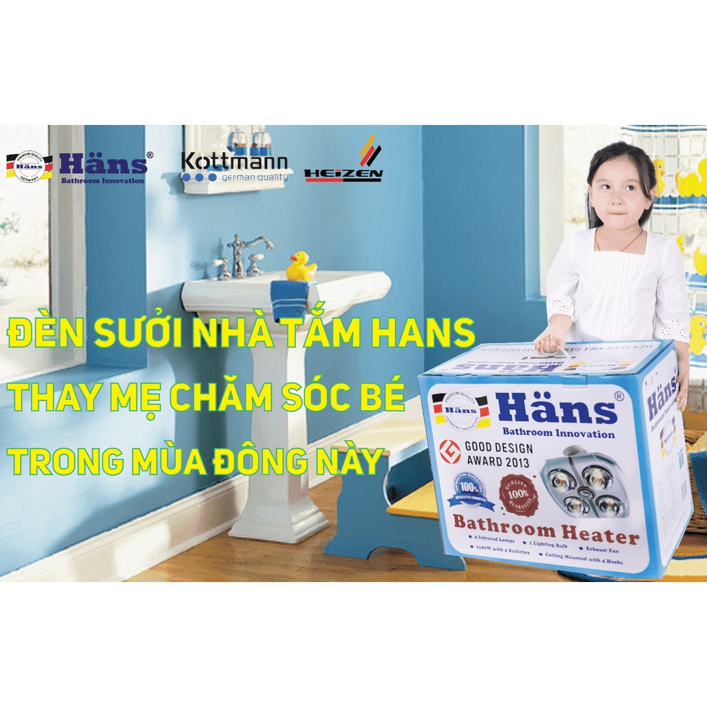 {FREESHIP LẮP ĐẶT TẠI HN} Đèn sưởi Hans 2 bóng H2B -Hàng chính hãng