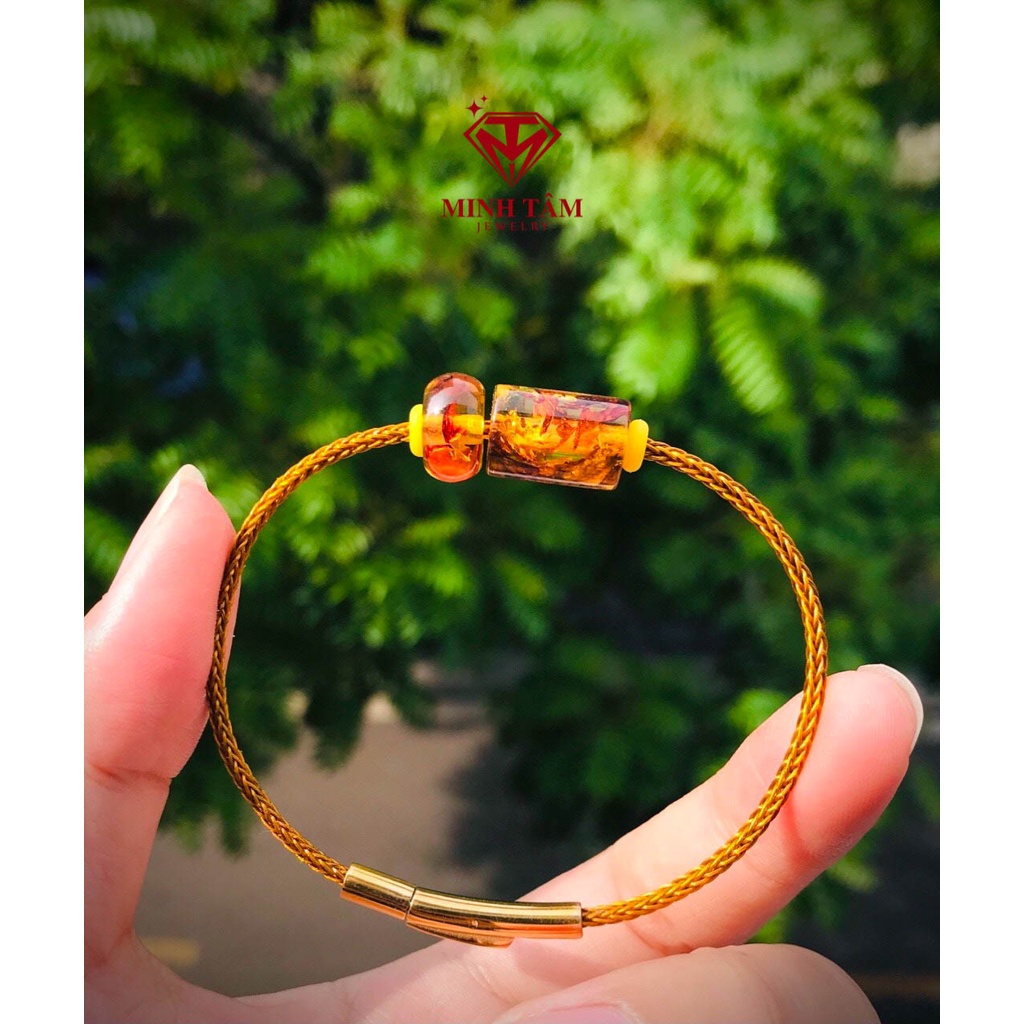 Vòng tay lu thống hổ #phách đồng điếu hoa Cooper mix dây cước kim loại Minh Tâm Jewelry