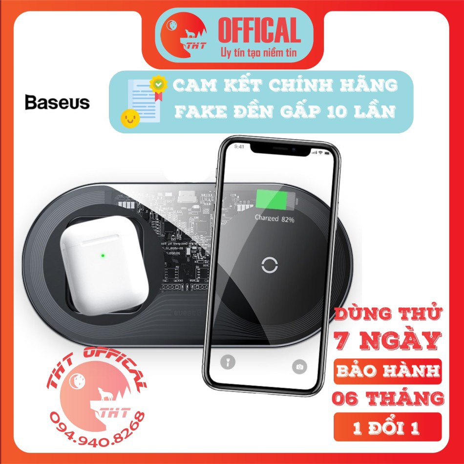 Đế sạc nhanh không dây iPhone Airpods Baseus Simple 2 in 1 Wireless Charger 18W