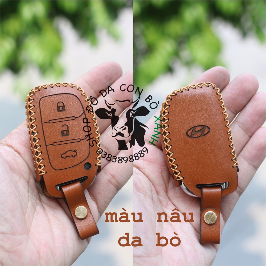 [Màu nâu bò] Bao Da Chìa Khoá Hyundai Tucson, Elantra, Sonata Handmade Da Thật 008