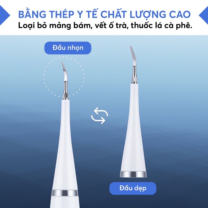 MÁY CẠO VÔI RĂNG CAO CẤP TEETH CLEANER IPX6, KÈM ĐẦU BÀN CHẢI ĐIỆN 2 TRONG 1.