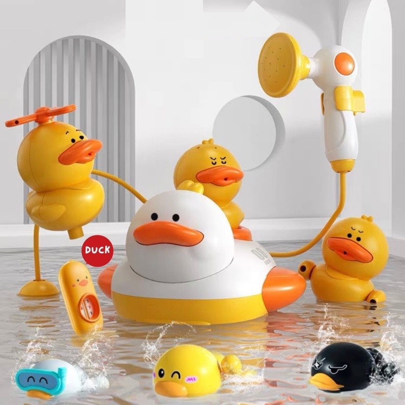 Đồ chơi nhà tắm trẻ em vịt phun nước tự động dễ thương kèm vòi sen – quà tặng mùa hè cho bé đi bể bơi, du lịch