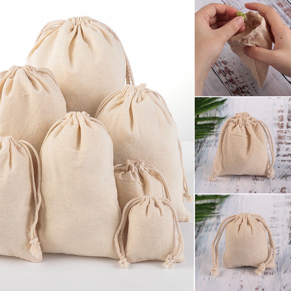 Túi đựng vải lanh cotton dây rút tiện lợi dành cho rau củ đồ chơi