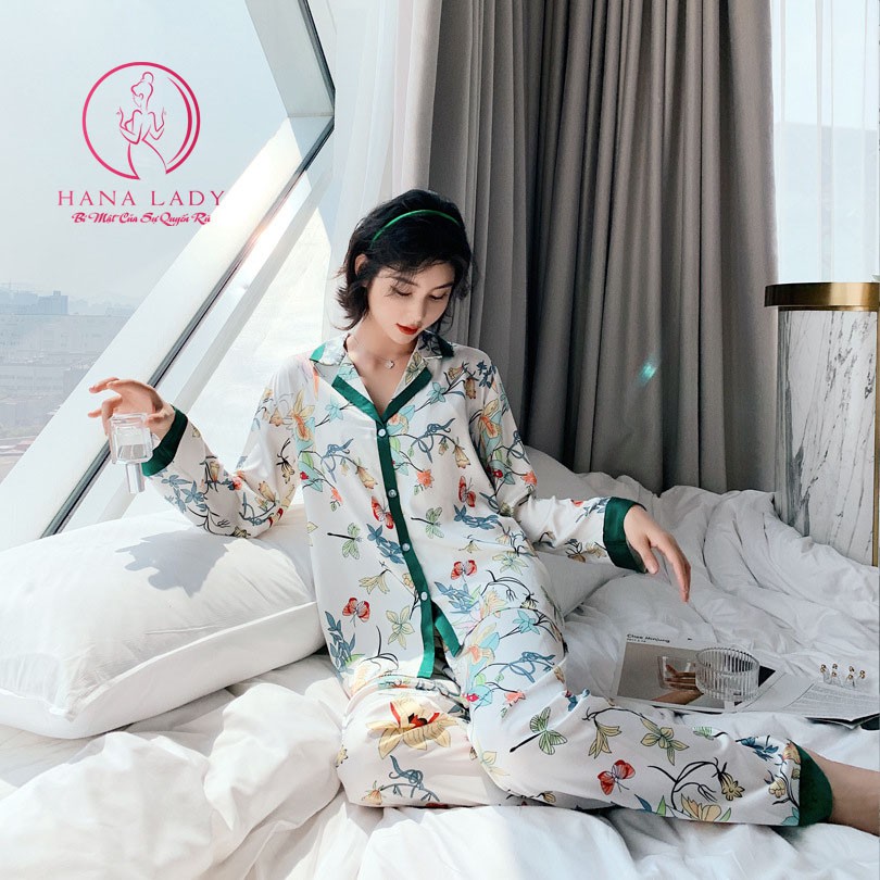 Pijama họa tiết lá viền cao cấp PJ231