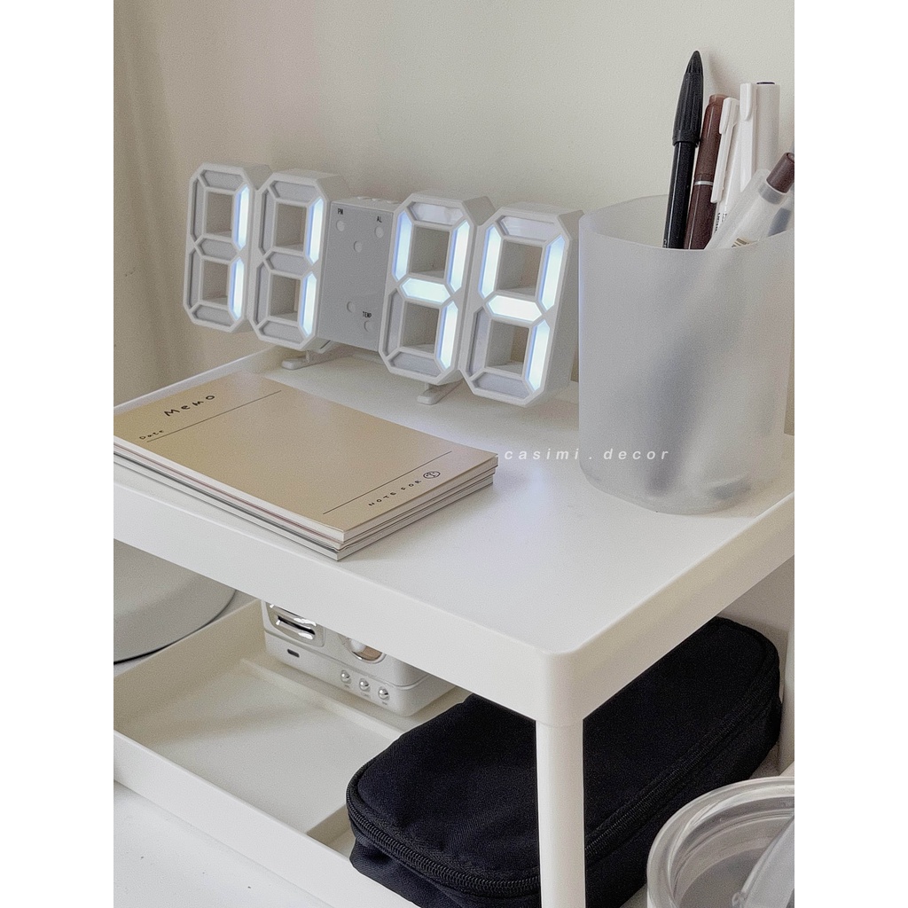 Kệ nhựa trắng 2 tầng viền inox để bàn đựng đồ đa năng, đựng mỹ phẩm trang điểm tiện dụng Casimi Decor