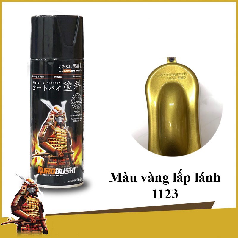 Sơn Samurai màu vàng lấp lánh 40/1123 chính hãng, sơn xịt dàn áo xe máy chịu nhiệt, chống nứt nẻ, kháng xăng