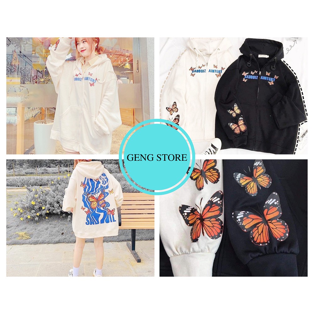 Áo Hoodie Bướm SADBOIZ Cao Cấp, Áo Khoác Nỉ Nam Nữ Có Mũ Khóa Kéo 2 Màu