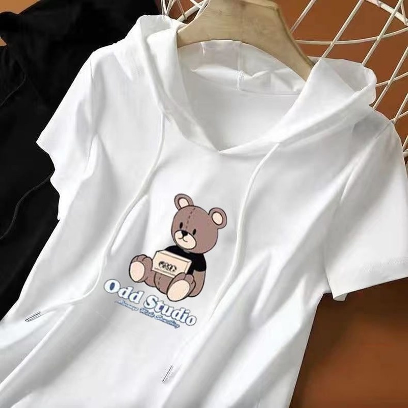 Áo hoodie ngắn tay dáng rộng màu trắng thời trang mới cho nữ