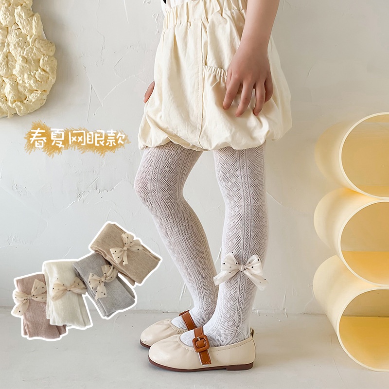 Quần tất trẻ em, tất trẻ em, tất trẻ em, tất lưới chống muỗi thời trang mùa hè cho bé gái, quần tất lưới ống dài trẻ em có nơ