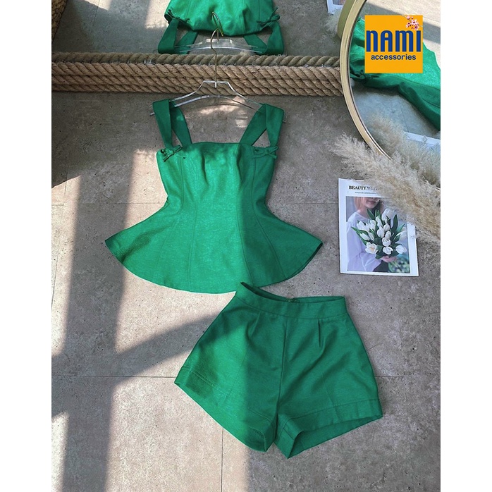 ( HÀNG CHUẨN ĐẸP ) Set Áo Peplum Đính Nơ Kèm Quần Short Tapta Dễ Thương Xinh Xắn - ATNU020