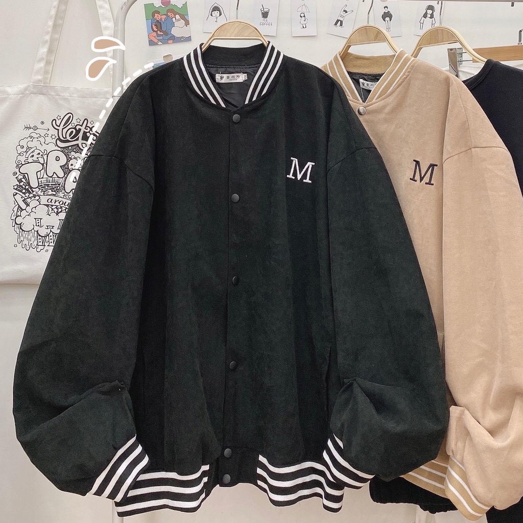 Áo Khoác Bomber Thêu M Form Unisex, Áo Khoác Nam Nữ Nỉ Ngoại Dày Dặn | BigBuy360 - bigbuy360.vn