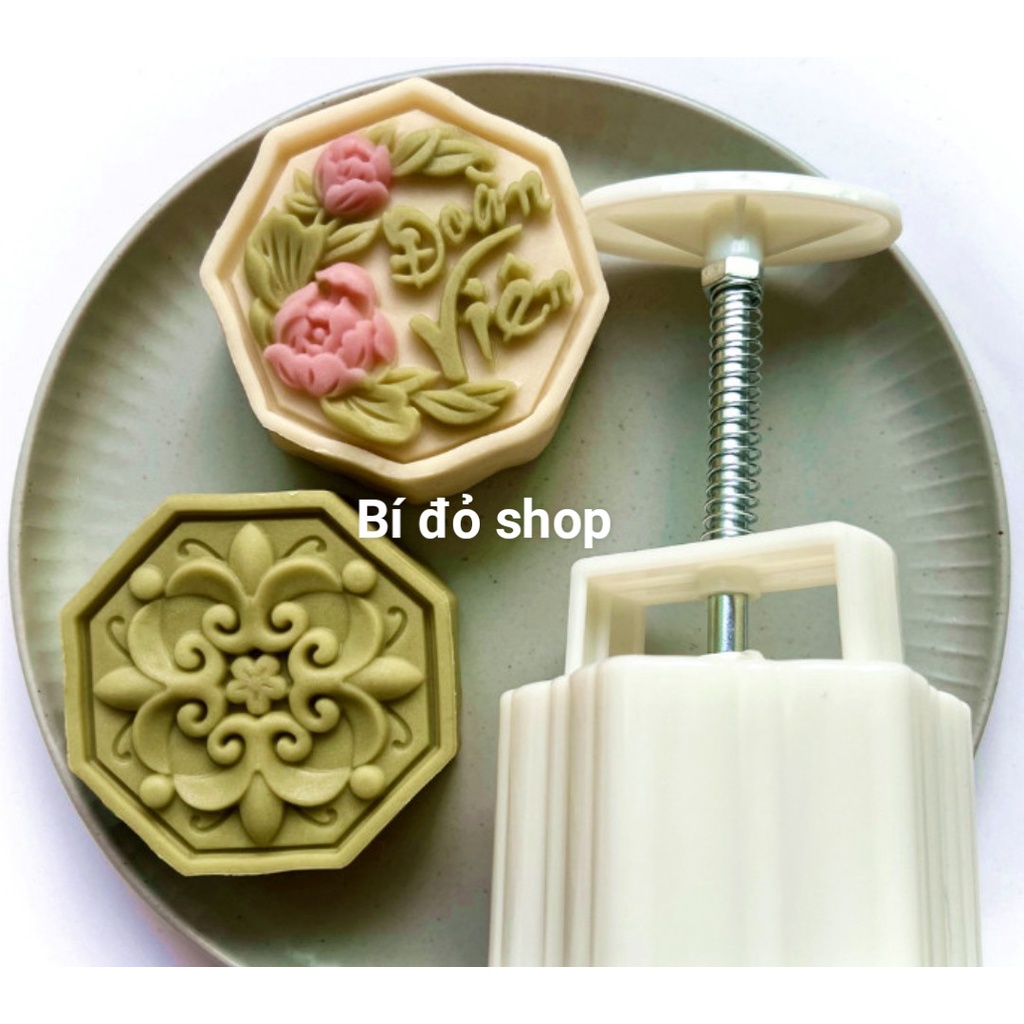 Khuôn trung thu lò xo BÁT GIÁC ĐOÀN VIÊN 2 mặt 1 nhấn 150g