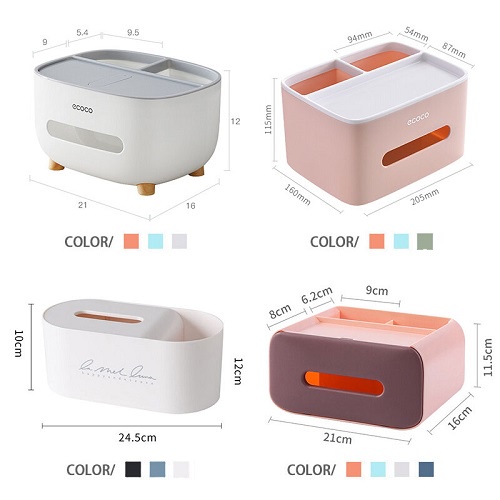 Hộp Đựng Khăn Giấy Ecoco Tích Hợp Ngăn Để Đồ Đa Năng Decor Nhà Cửa