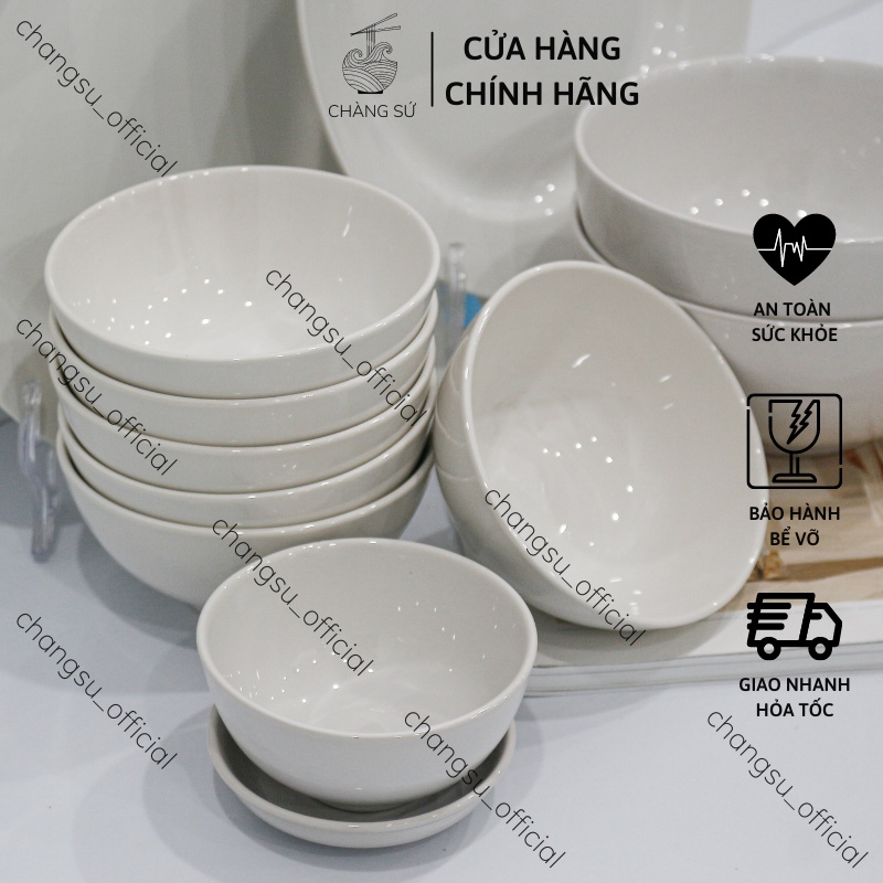 Bộ bát đĩa ăn cơm gia đình đẹp 12 món cơ bản - Set chén dĩa sứ trắng dễ thương HC B12