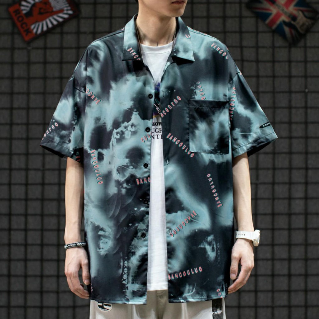Áo sơ mi nam nữ oversize BANGGUOLUO loang màu