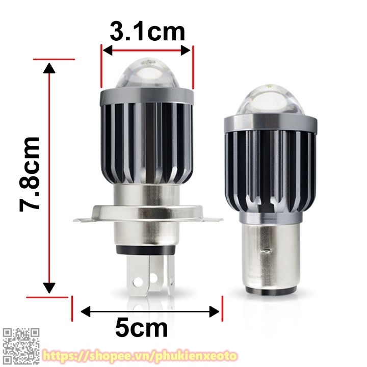 Đèn Pha Led Bi Cầu 2 Màu Ánh Sáng Cost Vàng Pha Trắng Chân H4 Gắn oto , Xe Máy