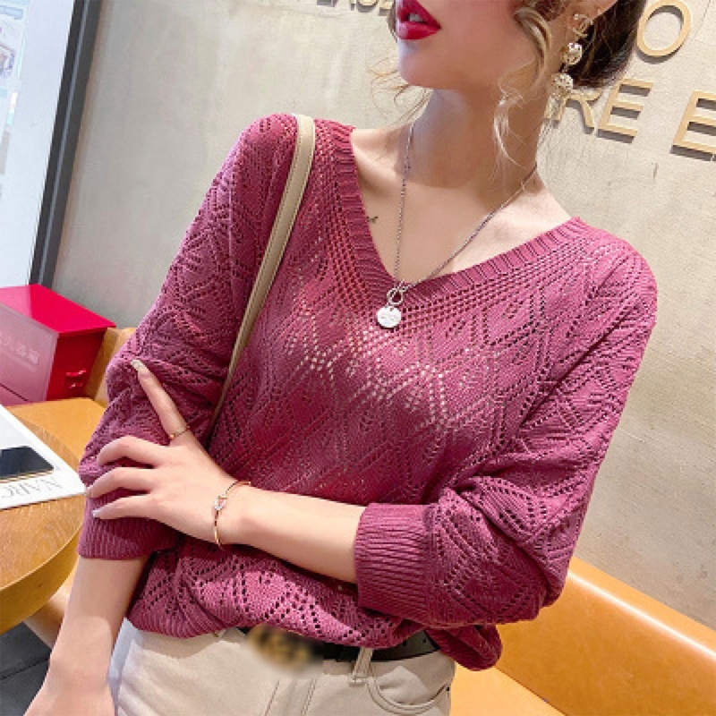 Áo Len Cánh Dơi Cổ Chữ V Màu Sắc Thời Trang Cho Nữ