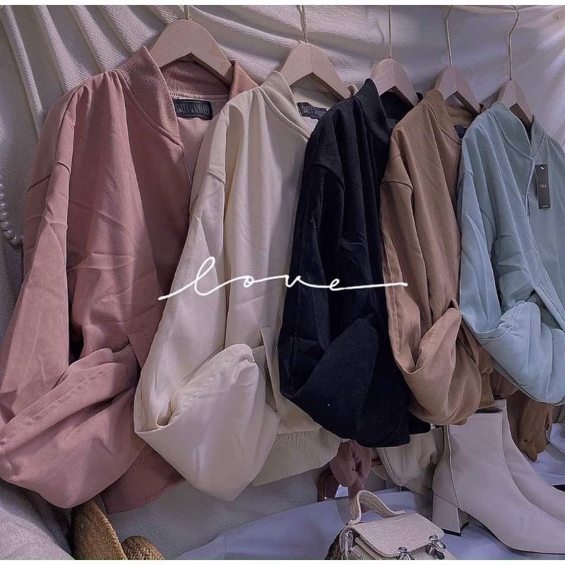 AKDL1_Áo Khoác Nữ_Áo Bomber Lửng Form Unisex_Tay Cánh Dơi Phồng Phom Rộng_Chất Da Lộn Mịn Nhập_Hàng May 2 Lớp Freesize