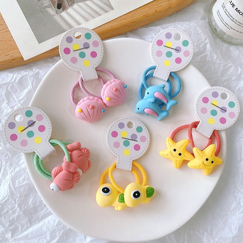 Set 2 dây cột tóc co giãn họa tiết hoạt hình dễ thương dành cho bé gái