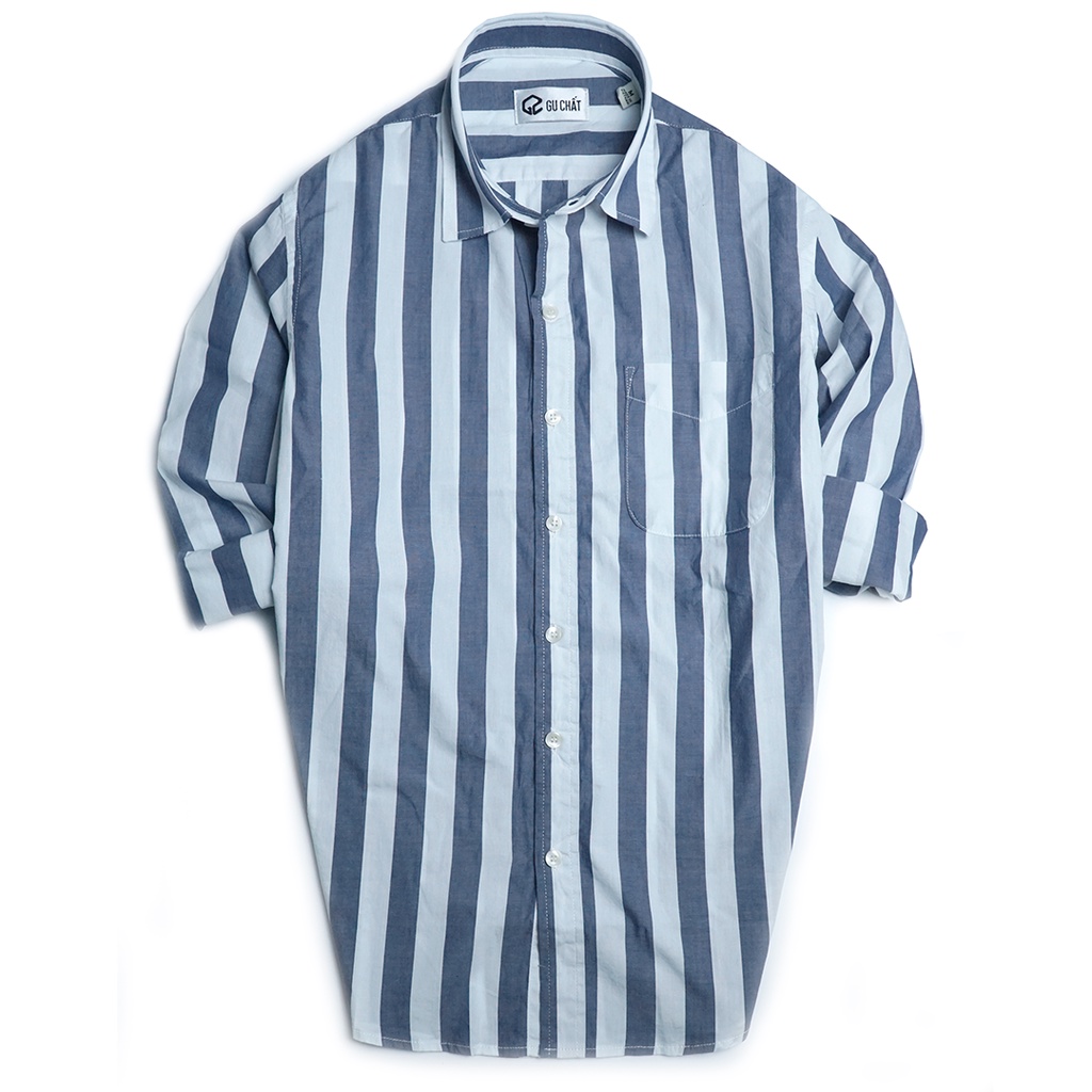 Áo Sơ Mi Nam Sọc Xanh Tay Dài GU CHẤT, Chất Vải Cotton Chuẩn Form GUSM21