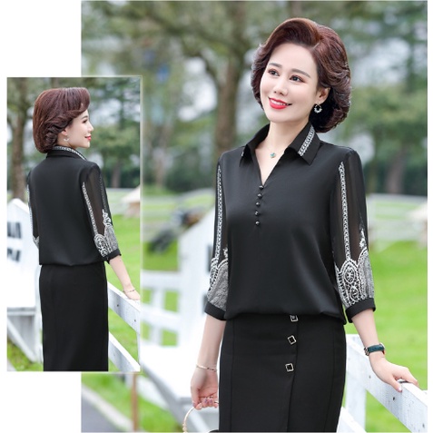 Áo Sơ Mi Nữ Trung Niên A43 - Áo kiểu trung tuổi U40 U50 cho mẹ thời trang mùa hè Đẹp sang trọng cao cấp Bigsize giá rẻ