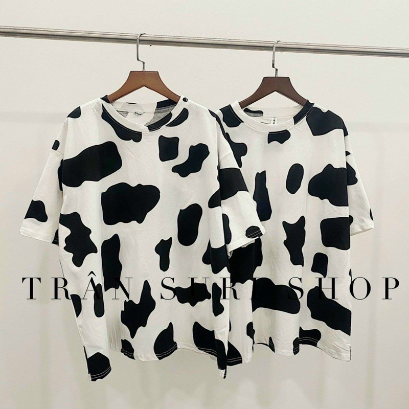 Áo thun giấy form rộng DẤU QUẦN - TAY LỠ cổ tròn in họa tiết bò sữa siêu xinh