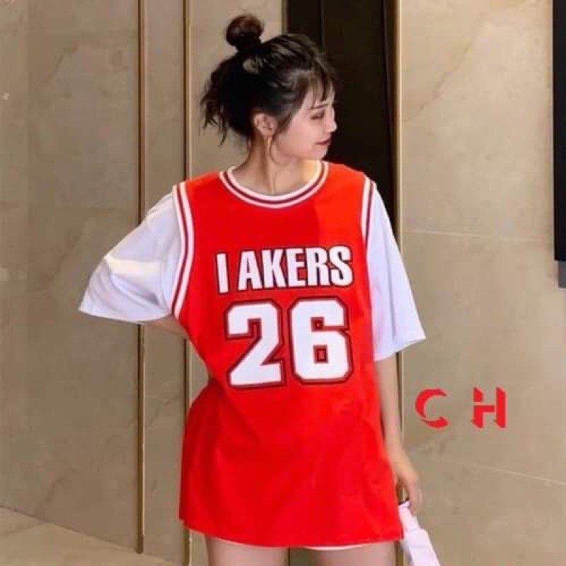 set áo thun phối tay lỡ thể thao số 26 + quần đùi viền trắng v