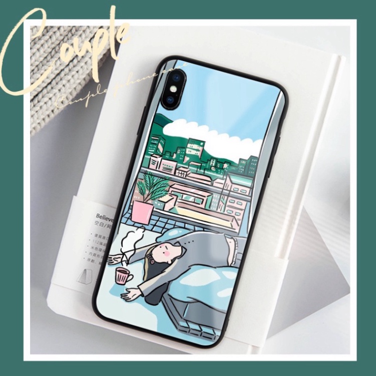 Ốp lưng iphone 6, 7, 8 Plus, X, XS, XR, XSMAX, 11, 11PRO, 11 PROMAX, 12, 13 PROMAX thiếu nữ NẰM NGỦ BẰNG KÍNH PKVN