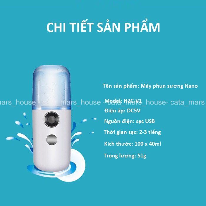 Máy Phun Sương Xông Hơi Mặt NaNo Mini Cầm Tay Hỗ Trợ Dưỡng Da Cấp Nước Tối Đa