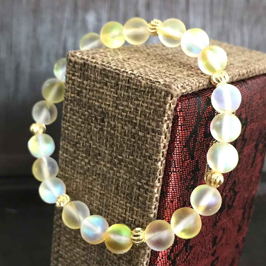 V246-08 Vòng phong thủy ánh trăng màu vàng 8 ly V246-08(HL)- Kèm Vòng Gỗ Huyết Long