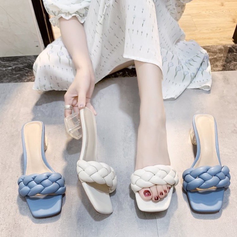 [ SẴN SZ 39 Trắng ] Dép Cao Gót Mũi Vuông Thời Trang BIGSIZE (35-40)