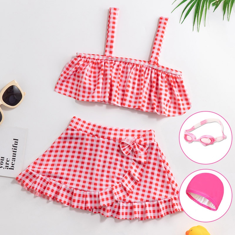 Đồ bơi gồm áo váy mũ màu hồng công chúa dễ thương dành cho trẻ em